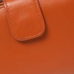 Pre Owned Prada Orange Saffiano Lux Leather French Flap Wallet