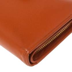 Pre Owned Prada Orange Saffiano Lux Leather French Flap Wallet