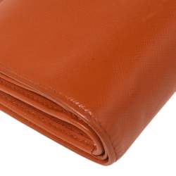Pre Owned Prada Orange Saffiano Lux Leather French Flap Wallet