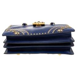 Pre Owned Prada Blue Saffiano Leather Studded Flap Tote