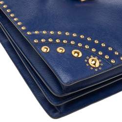 Pre Owned Prada Blue Saffiano Leather Studded Flap Tote