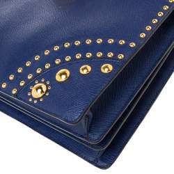 Pre Owned Prada Blue Saffiano Leather Studded Flap Tote