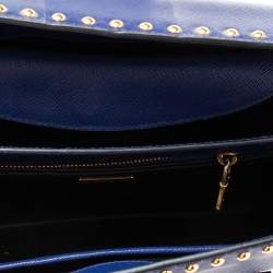 Pre Owned Prada Blue Saffiano Leather Studded Flap Tote