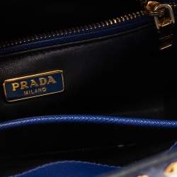 Pre Owned Prada Blue Saffiano Leather Studded Flap Tote
