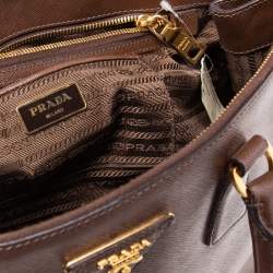 Pre Owned Prada Dark Brown Saffiano Leather Medium Galleria Double Zip Tote