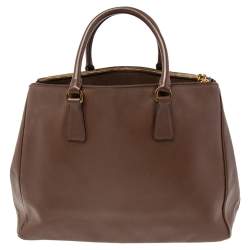 Pre Owned Prada Dark Brown Saffiano Leather Medium Galleria Double Zip Tote