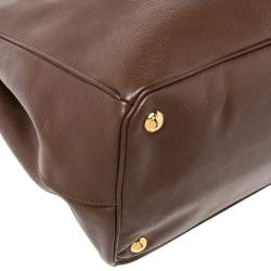 Pre Owned Prada Dark Brown Saffiano Leather Medium Galleria Double Zip Tote