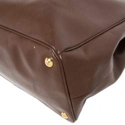 Pre Owned Prada Dark Brown Saffiano Leather Medium Galleria Double Zip Tote