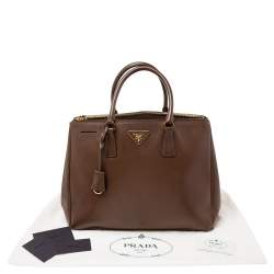 Pre Owned Prada Dark Brown Saffiano Leather Medium Galleria Double Zip Tote