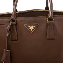Pre Owned Prada Dark Brown Saffiano Leather Medium Galleria Double Zip Tote