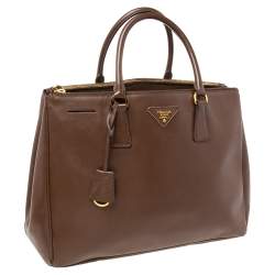 Pre Owned Prada Dark Brown Saffiano Leather Medium Galleria Double Zip Tote