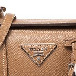 Pre Owned Prada Brown Saffiano Lux Leather Twin Tote