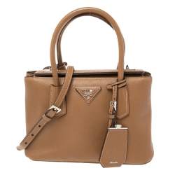Pre Owned Prada Brown Saffiano Lux Leather Twin Tote