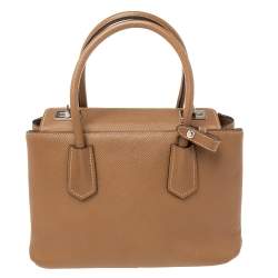 Pre Owned Prada Brown Saffiano Lux Leather Twin Tote
