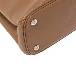 Pre Owned Prada Brown Saffiano Lux Leather Twin Tote