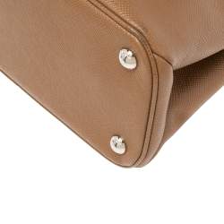 Pre Owned Prada Brown Saffiano Lux Leather Twin Tote