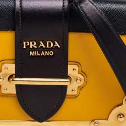 Pre Owned Prada Yellow/Black Leather Cahier Shoulder Bag