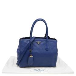 Pre Owned Prada Blue Vitello Grain Leather Tote