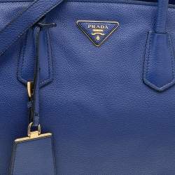 Pre Owned Prada Blue Vitello Grain Leather Tote