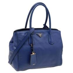 Pre Owned Prada Blue Vitello Grain Leather Tote