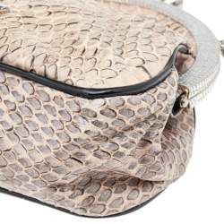 Pre Owned Prada Beige/Silver Python and Lizard Frame Clutch Bag