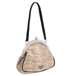 Pre Owned Prada Beige/Silver Python and Lizard Frame Clutch Bag