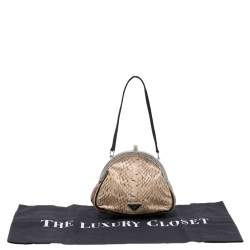 Pre Owned Prada Beige/Silver Python and Lizard Frame Clutch Bag
