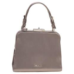 Pre Owned Prada Grey Satin Crystal Embellished Frame Top Handle Bag