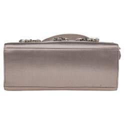 Pre Owned Prada Grey Satin Crystal Embellished Frame Top Handle Bag