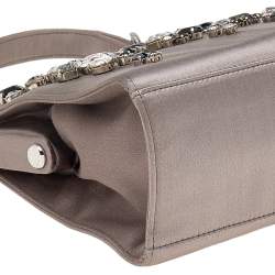 Pre Owned Prada Grey Satin Crystal Embellished Frame Top Handle Bag