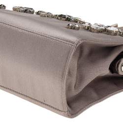 Pre Owned Prada Grey Satin Crystal Embellished Frame Top Handle Bag