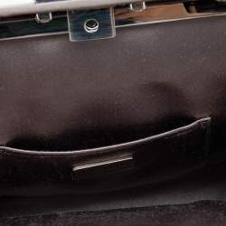 Pre Owned Prada Grey Satin Crystal Embellished Frame Top Handle Bag