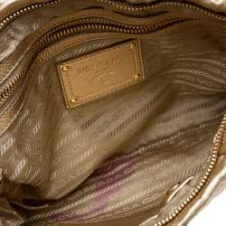 Pre Owned Prada Metallic Gold Gathered Leather Bow Clutch