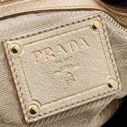 Pre Owned Prada Metallic Gold Gathered Leather Bow Clutch