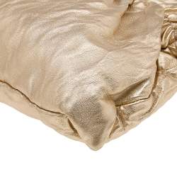 Pre Owned Prada Metallic Gold Gathered Leather Bow Clutch