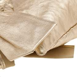 Pre Owned Prada Metallic Gold Gathered Leather Bow Clutch