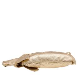 Pre Owned Prada Metallic Gold Gathered Leather Bow Clutch