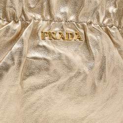 Pre Owned Prada Metallic Gold Gathered Leather Bow Clutch
