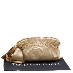 Pre Owned Prada Metallic Gold Gathered Leather Bow Clutch