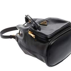 Pre Owned Prada Black Leather Duet Bucket Shoulder Bag 