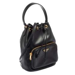 Pre Owned Prada Black Leather Duet Bucket Shoulder Bag 