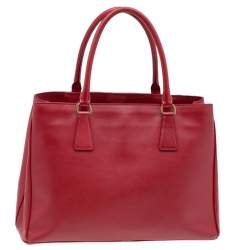 Pre Owned Prada Red Saffiano Lux Leather Small Tote