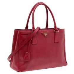 Pre Owned Prada Red Saffiano Lux Leather Small Tote