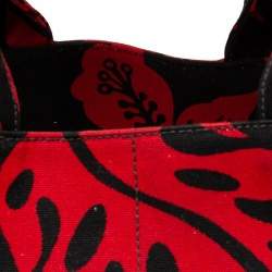 Pre Owned Prada Red/Black Hibiscus Print Canvas Canapa Tote