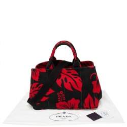 Pre Owned Prada Red/Black Hibiscus Print Canvas Canapa Tote