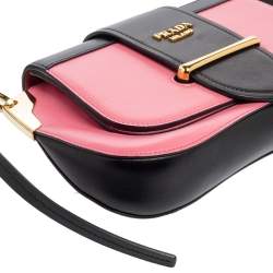 Prada Pink/Black Leather Sidonie Shoulder Bag