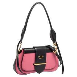 Prada Pink/Black Leather Sidonie Shoulder Bag