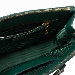 Pre Owned Prada Green Saffiano Leather Small Double Zip Tote