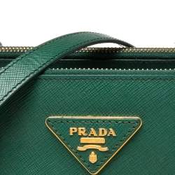 Pre Owned Prada Green Saffiano Leather Small Double Zip Tote