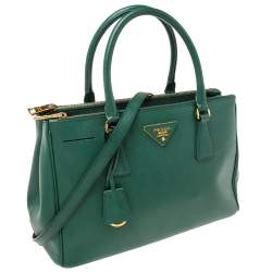 Pre Owned Prada Green Saffiano Leather Small Double Zip Tote